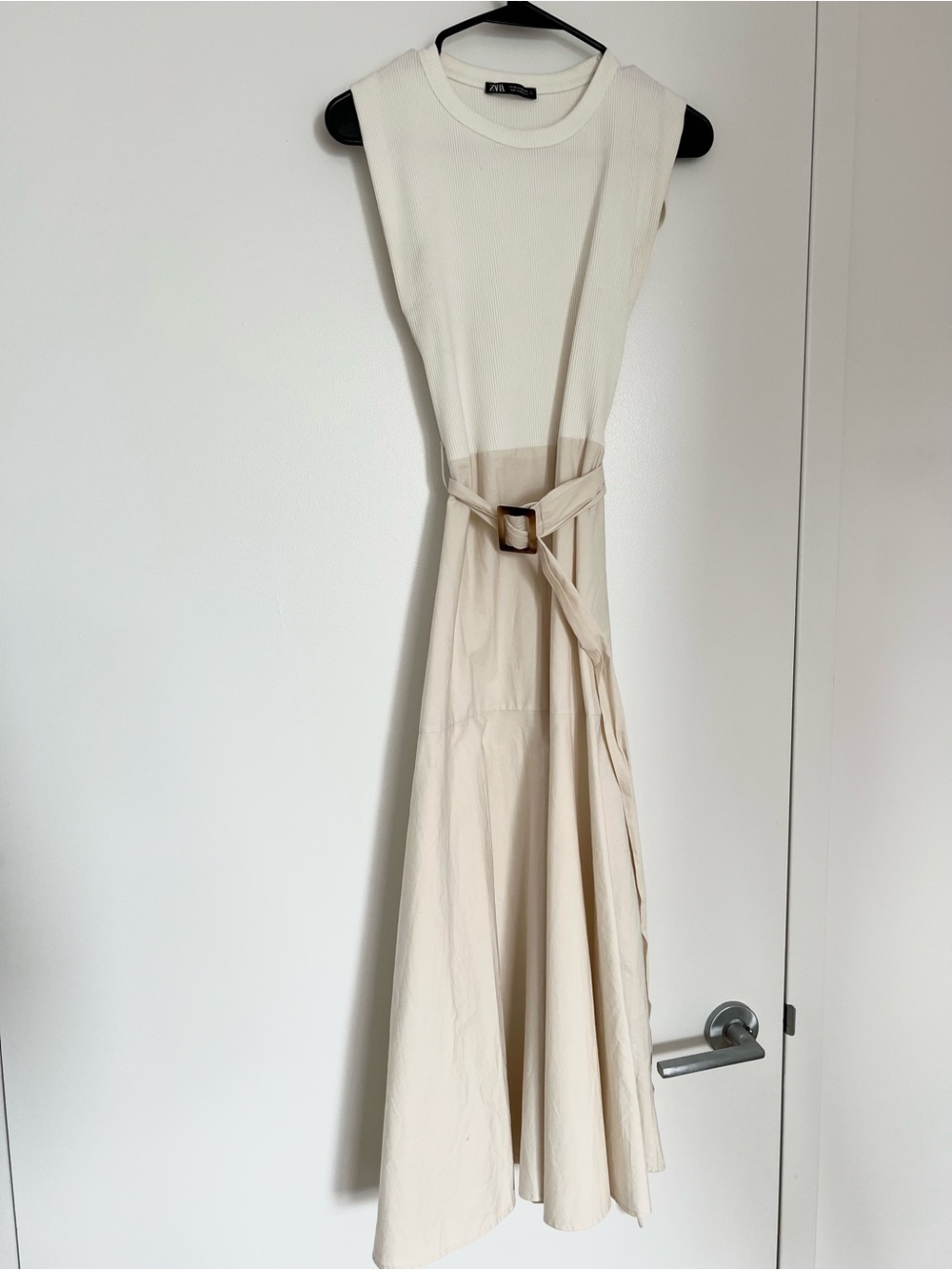Zara Cream Sleeveless Knit & Belted Maxi Dress